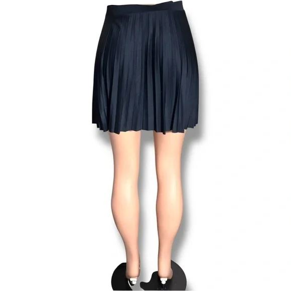 H&M Dark Navy Blue Pleated Fit and Flare High Waist Preppy Mini Skater Skirt - Picture 6 of 15